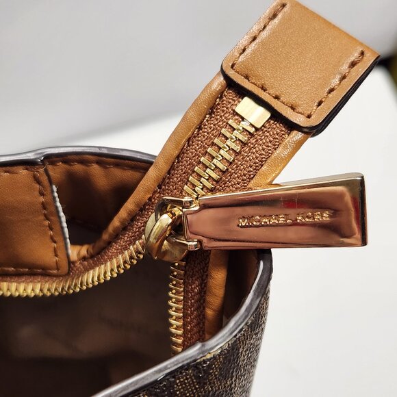 Michael Kors Whitney Large Tote Bag Brown Signature Print Tan Leather Accents - Picture 15 of 16